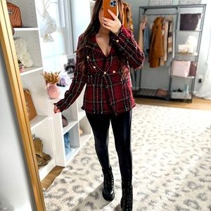Red Plaid Tweed Blazer